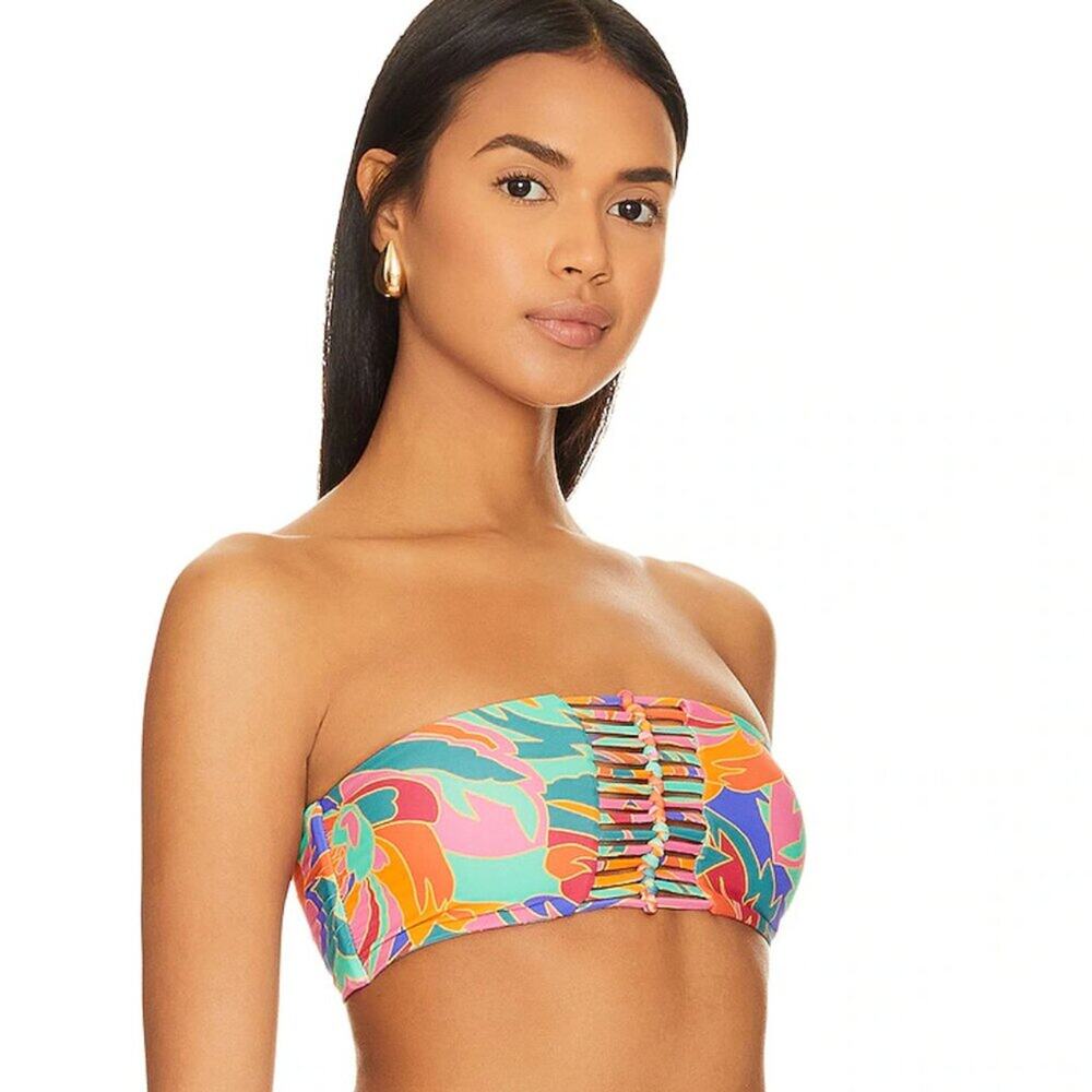 Stone Fox Swim Inez Bandeau Bikini Top in Stained Glass Print XS NWT